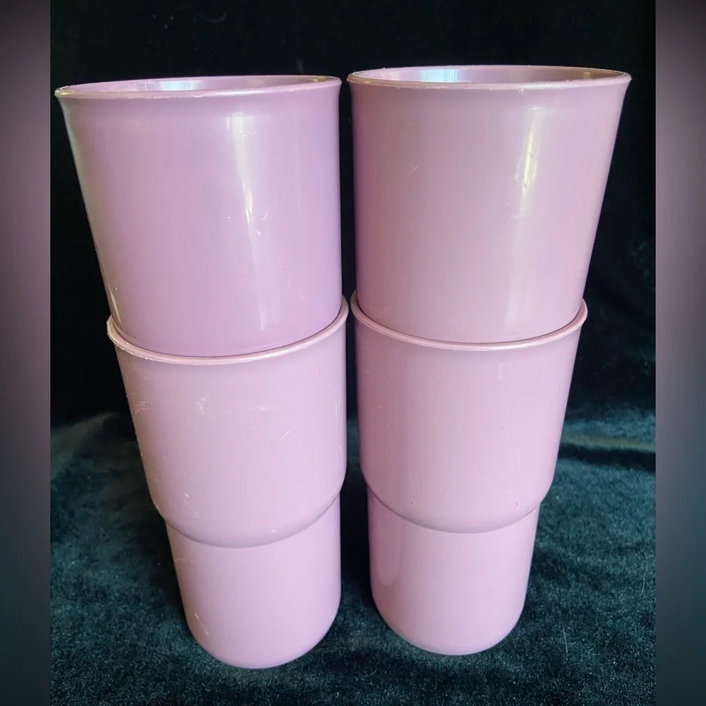 Set of 4 vintage Tupperware Tabletop Stacking Tumblers Set - Pink Rose